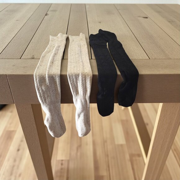 2 Pairs of Knee-High Socks – Speckled Tan & Black – Cozy, Soft, No Tags - Picture 4 of 4